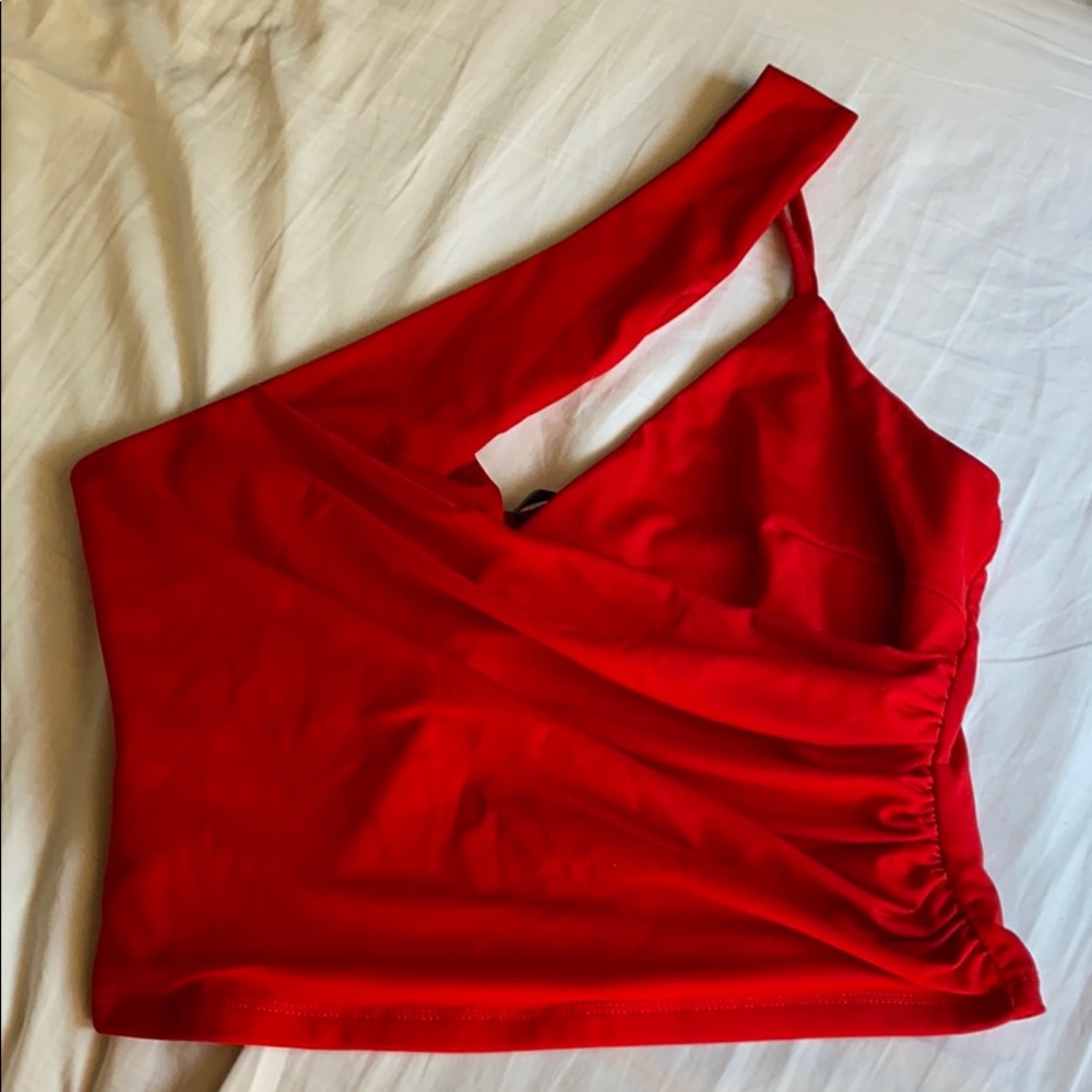 red crossover crop top